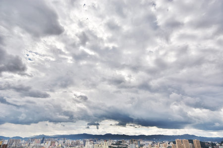 Cityscape under and storm cloudのeditorial素材