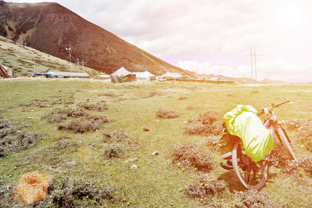 bike trip in plateau landscape viewの写真素材
