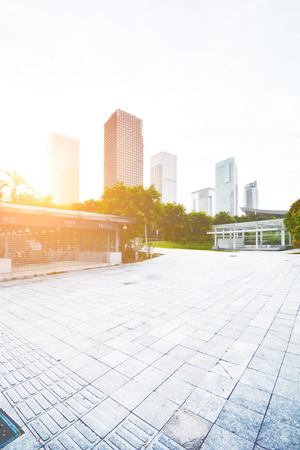 modern office building in Shenzhen city and subway entranceの写真素材