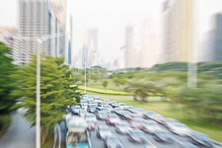 traffic jam in crowd modern city of china