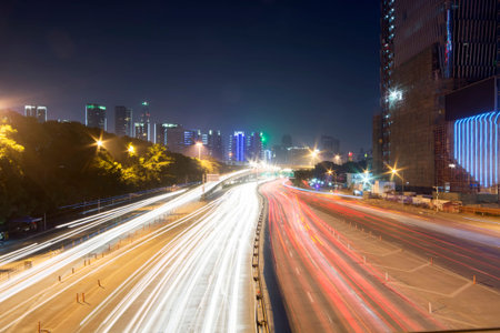 road in modern night city of shenzhen ,china