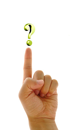Hand finger pointing on a question mark.の写真素材