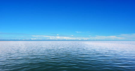 Lake view under the clear blue skyの写真素材