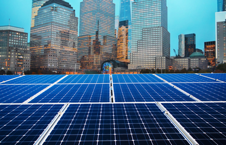Solar panels in the cityの写真素材