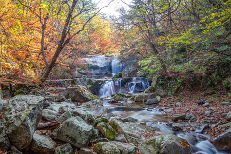 Autumn Scenery of Bangtaesan Falls in Koreaの写真素材
