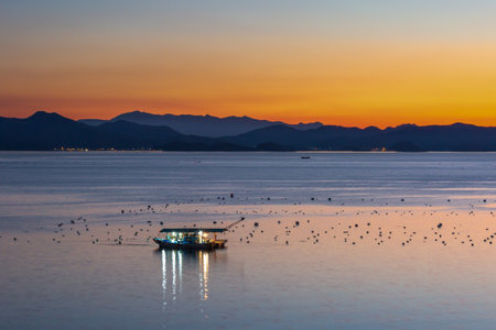 Sea Sunrise Scenery in South Korea's Namhae Sunrise Parkの写真素材