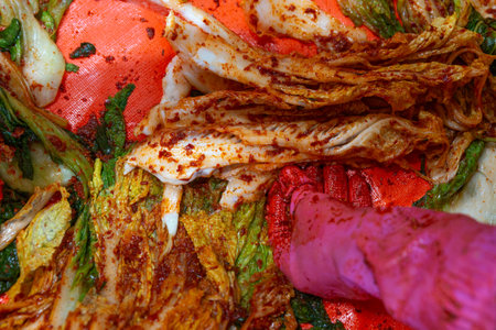 Korean Traditional Food Kimchi Made with Pickled Cabbageの写真素材