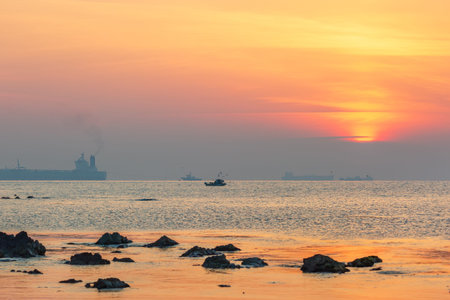 Sea Sunrise at Kangyang Port, Ulsan, Koreaの写真素材