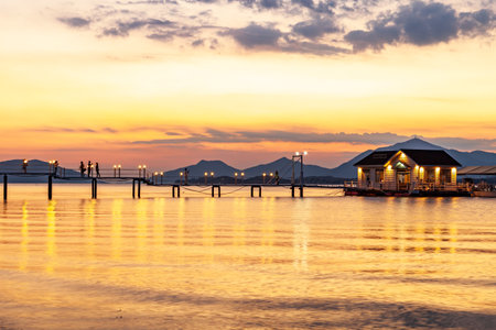 Sunset scenery of Sacheon Port in Koreaの写真素材