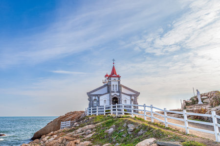 Sea view of Gijang Cathedral in Busan, Koreaの写真素材