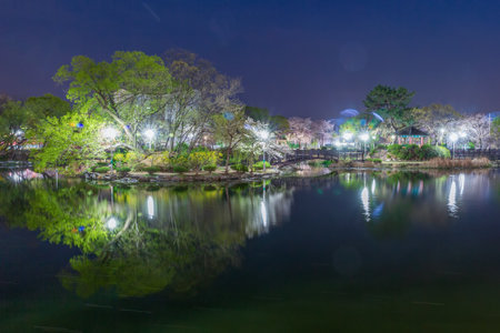 Spring scenery of Yeonji pond in Changnyeong, Koreaの写真素材