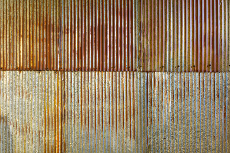 Rusted, galvanized, corrugated iron siding, vintage background.