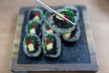Korean rice roll Kimbap or gimbapの写真素材