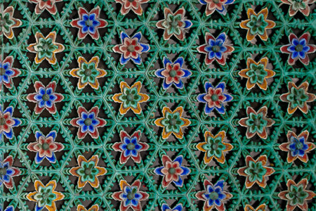Colorful floral pattern on the wall of the mosque in Istanbul, Turkeyの写真素材