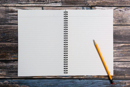 Blank open pocket book, catalog, magazine, note mock up template white paper texture on wood table