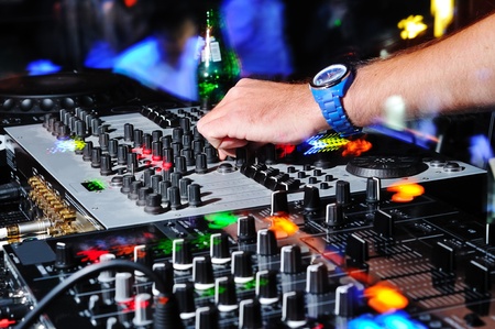 dj hand and control panelの写真素材