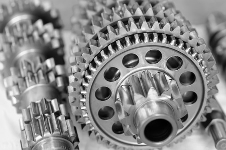 Partial view of gears in a machine black & whiteの写真素材