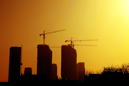 Construction sites under sunriseの写真素材