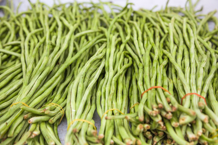 Cowpea stacked in the market place.の写真素材