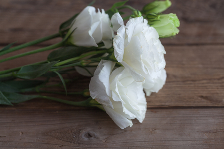 white Radix Platycodonis on wooden tableの写真素材