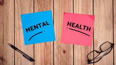 mental and health quotes in color paper on top tableの写真素材