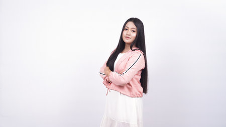 beautiful asian woman stylish in studio isolatedの写真素材