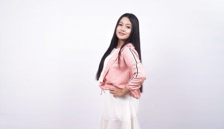 beautiful asian woman stylish in studio isolatedの写真素材
