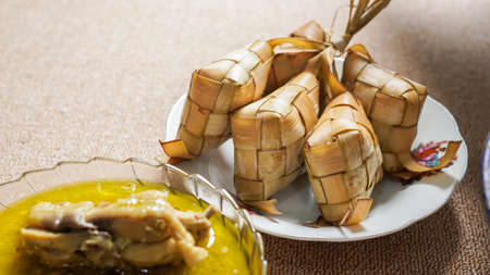 opor and ketupat indonesian food for idul fitriの写真素材