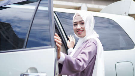 Muslim families travel back to their hometowns by car to celebrate Eidの写真素材