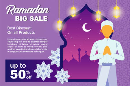 banner ramadan sale night vibes discount 50%のイラスト素材