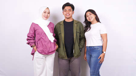 group of people smile isolated white backgroundの写真素材
