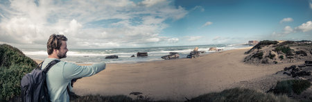 panorama shot of dude @ la piste, hossegorの写真素材