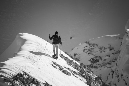 Snowshoeing @ Feldernkop with amazing view over the alpsの写真素材