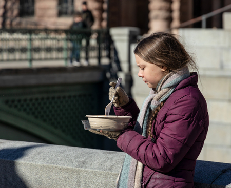 Stockholm, Sweden. 22 March, 2019. 16-year-old Swedish climate activist Greta Thunberg demonstrating in Stockholm on Fridays.のeditorial素材
