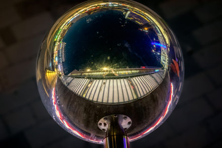 reflection in outdoor globe street light