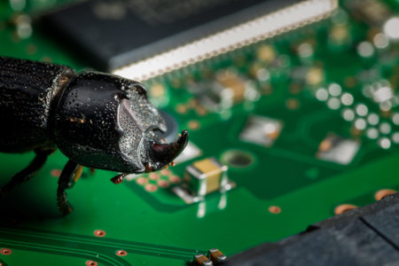 a bug in the machine - on a circuit boardの写真素材