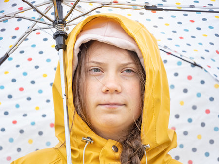 Stockholm, Sweden. 5 July, 2019. 16-year-old Swedish climate activist Greta Thunberg demonstrating...