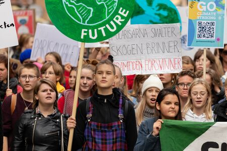Stockholm, Sweden. 20 September, 2019. Swedish climate activists inspired by Greta Thunberg protest in Stockholmのeditorial素材