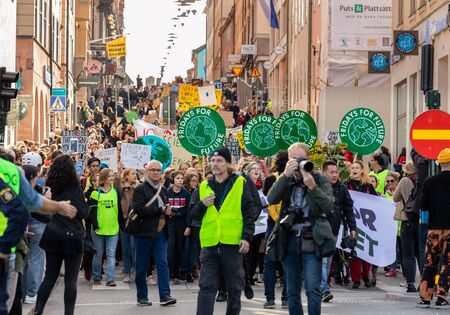 Stockholm, Sweden. 27 September, 2019. Swedish climate activists inspired by Greta Thunberg protest in Stockholmのeditorial素材