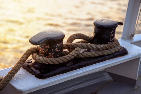 mooring bollard on small shipの写真素材
