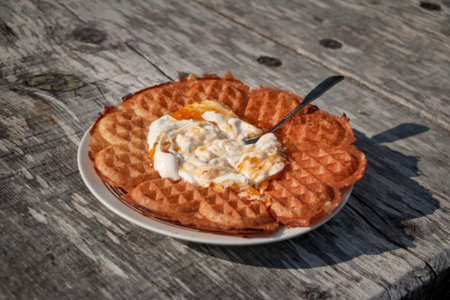 fresh swedish waffles with cloudberries