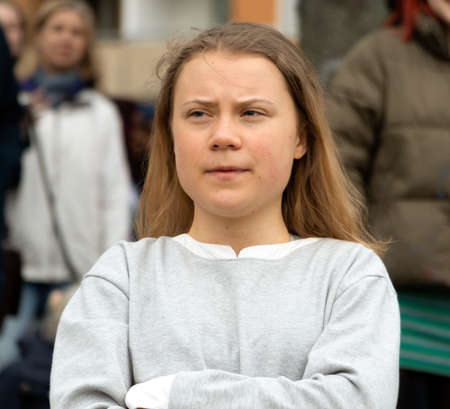STOCKHOLM, SWEDEN - MARCH 25, 2022: 19-year-old Swedish climate activist Greta Thunberg demonstrating in Stockholm on Fridays.のeditorial素材