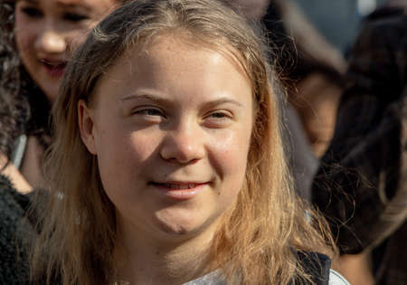 STOCKHOLM, SWEDEN - MARCH 25, 2022: 19-year-old Swedish climate activist Greta Thunberg demonstrating in Stockholm on Fridays.のeditorial素材