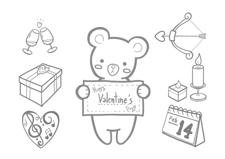 Cute bear hold Happy Valentines Day lable doodleのイラスト素材