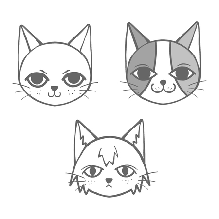 Set of 3 strange doodle catのイラスト素材