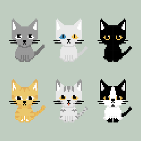 Set of adorable cat in retro pixel art style.のイラスト素材