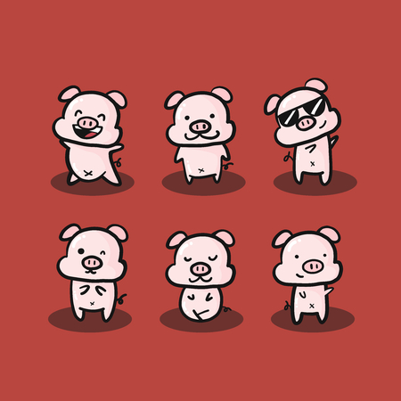 Set of pigs in various posture doodle styleのイラスト素材