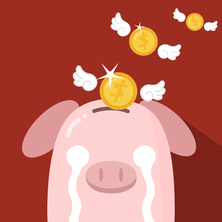 Piggy Bank Crying Because Money Flying Awayのイラスト素材