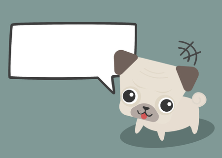 adorable cute pug dog with empty cloud bubble speech dialogue blank textのイラスト素材