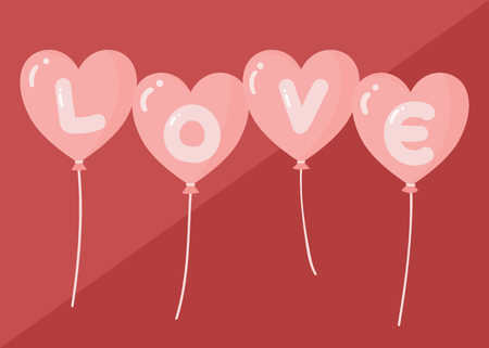 Love text typography banner for valnetines day on balloon in flat styleのイラスト素材